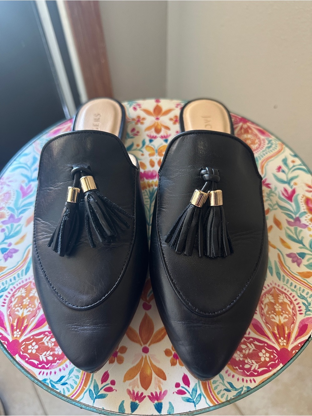 Jack Rogers Black Leather Tassel Mules
